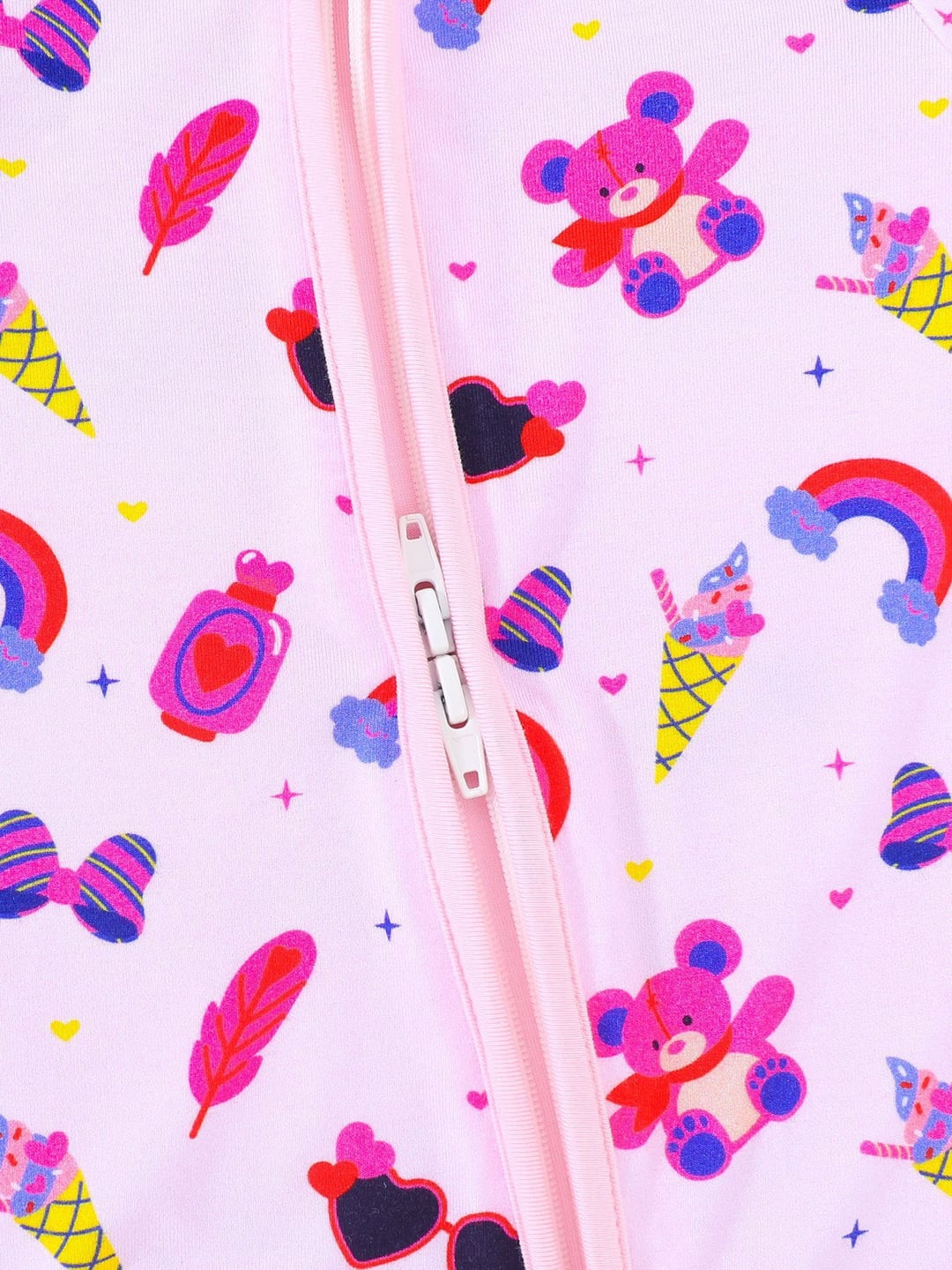 Bamboo Fiber Pink Ice Cream Rainbow Print Double Zipper Romper