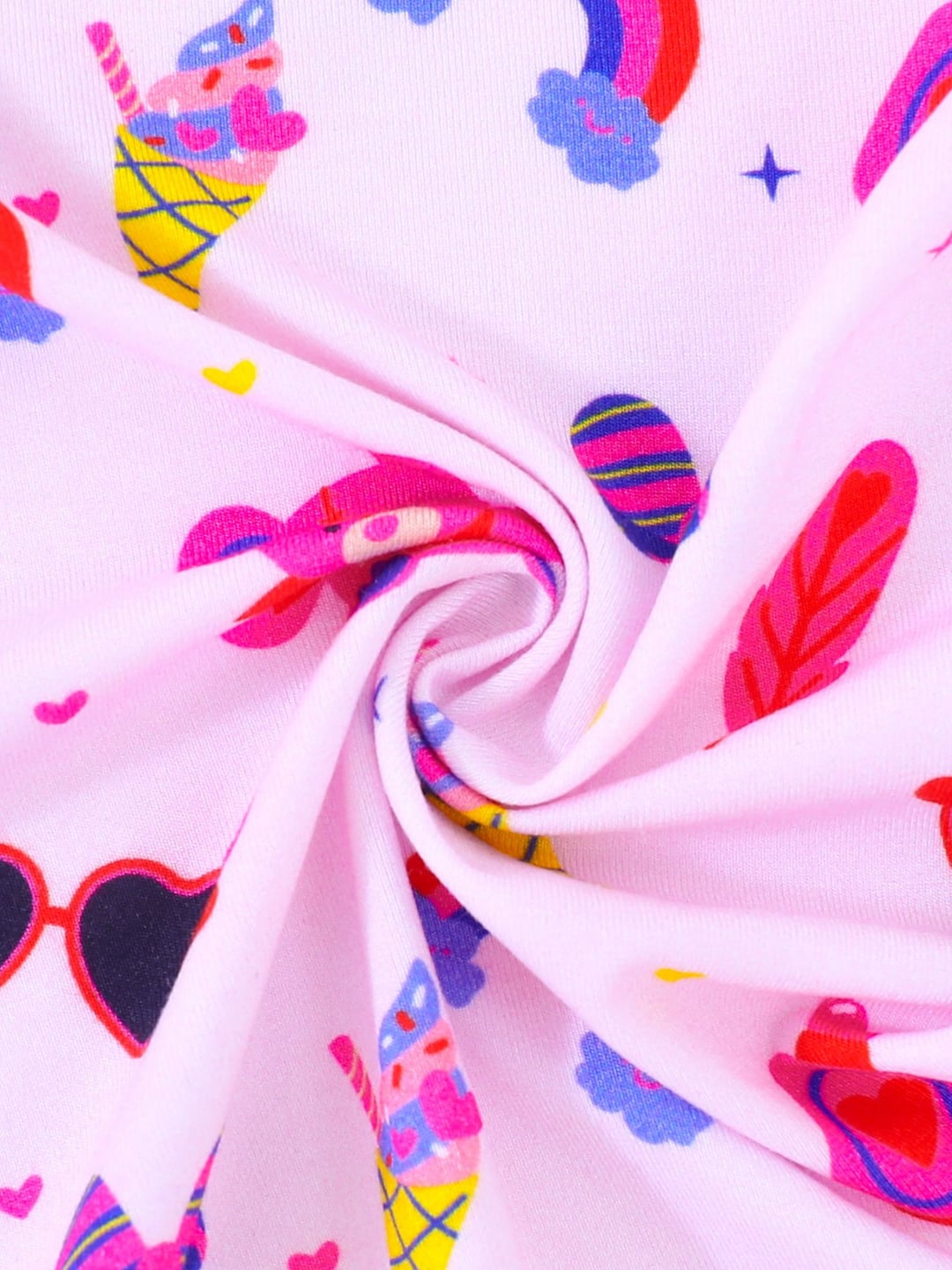 Bamboo Fiber Pink Ice Cream Rainbow Print Double Zipper Romper