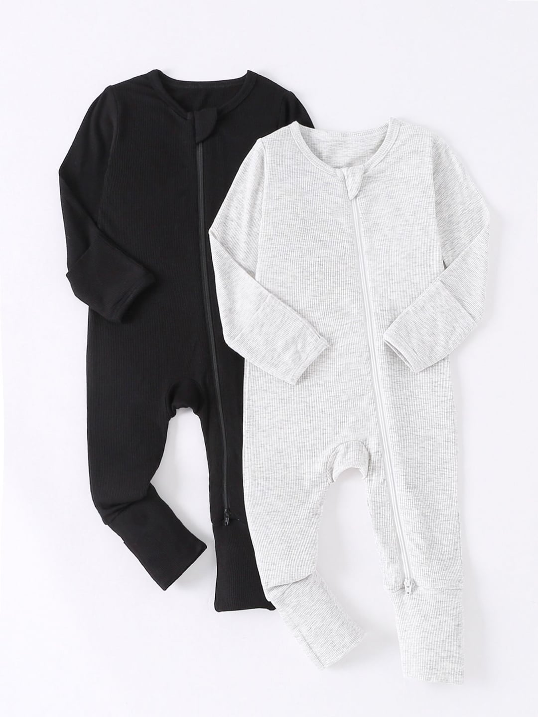 Bamboo Fiber Ribbed Solid Double Zipper Romper