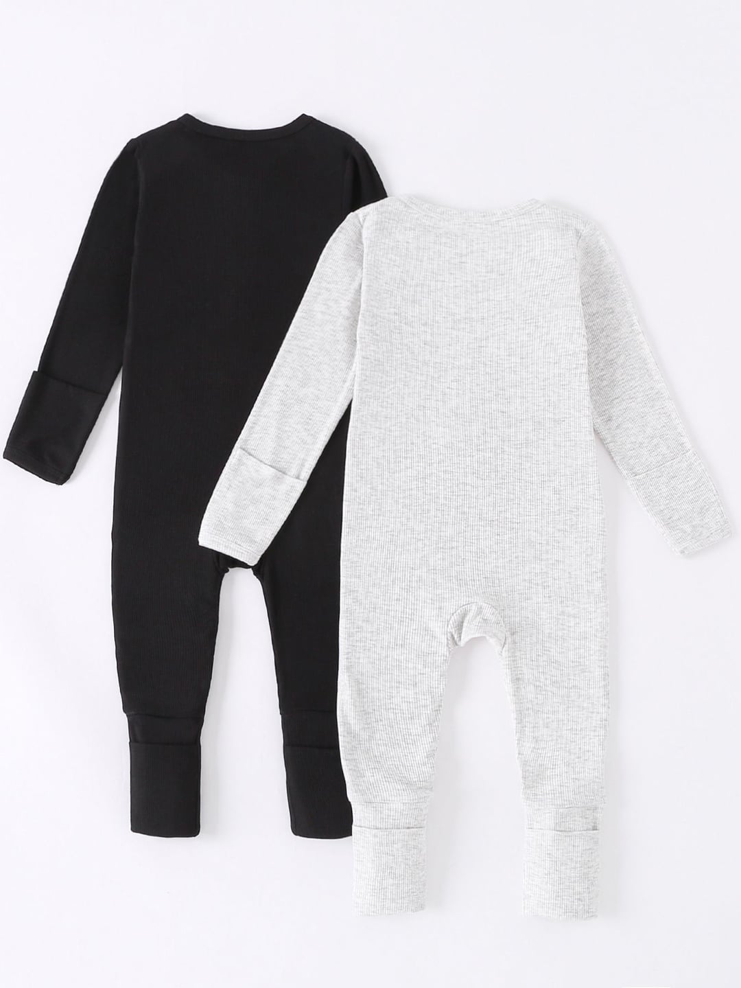 Bamboo Fiber Ribbed Solid Double Zipper Romper