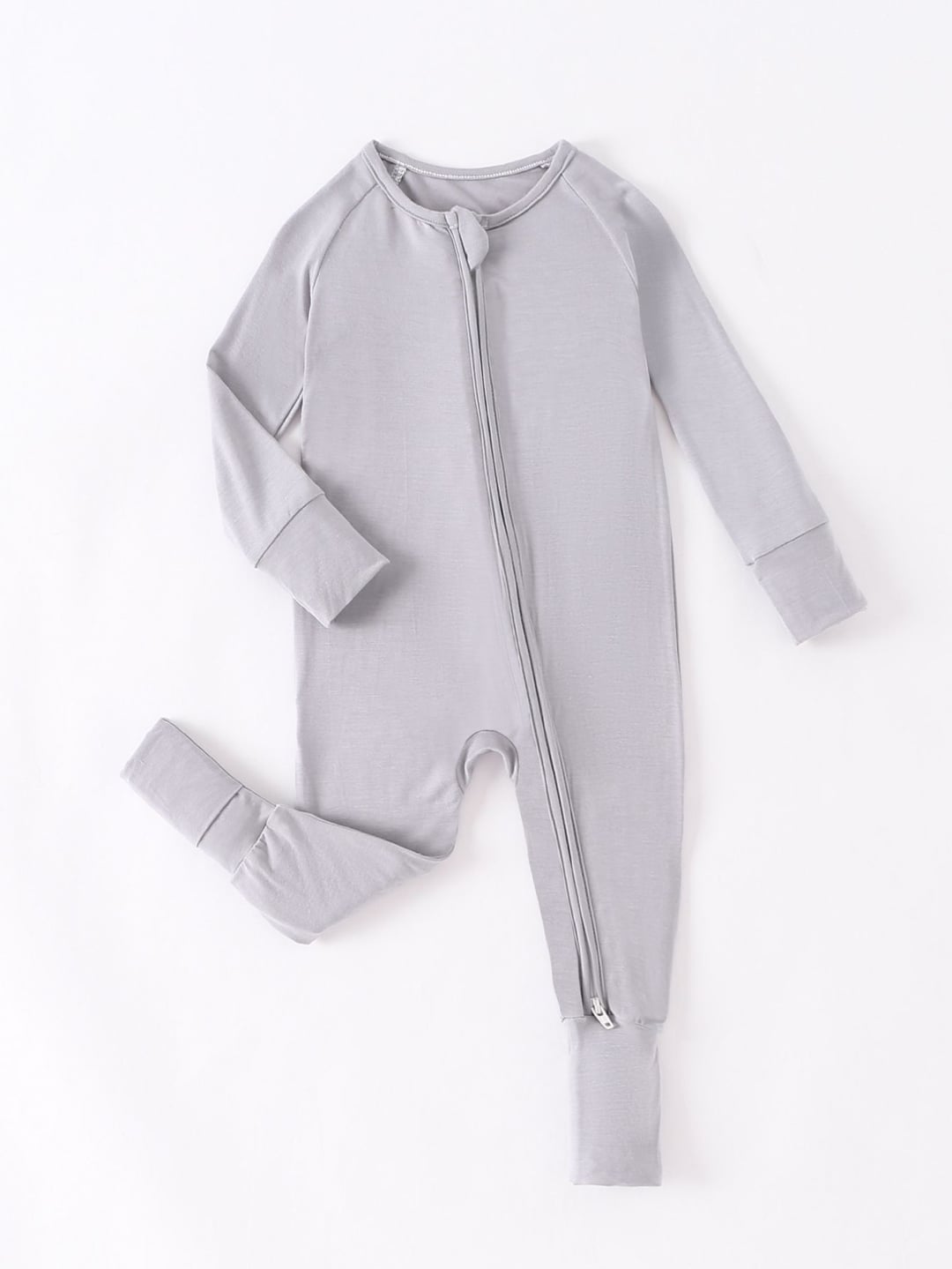 Bamboo Fiber Silver Grey Solid Zipper Romper