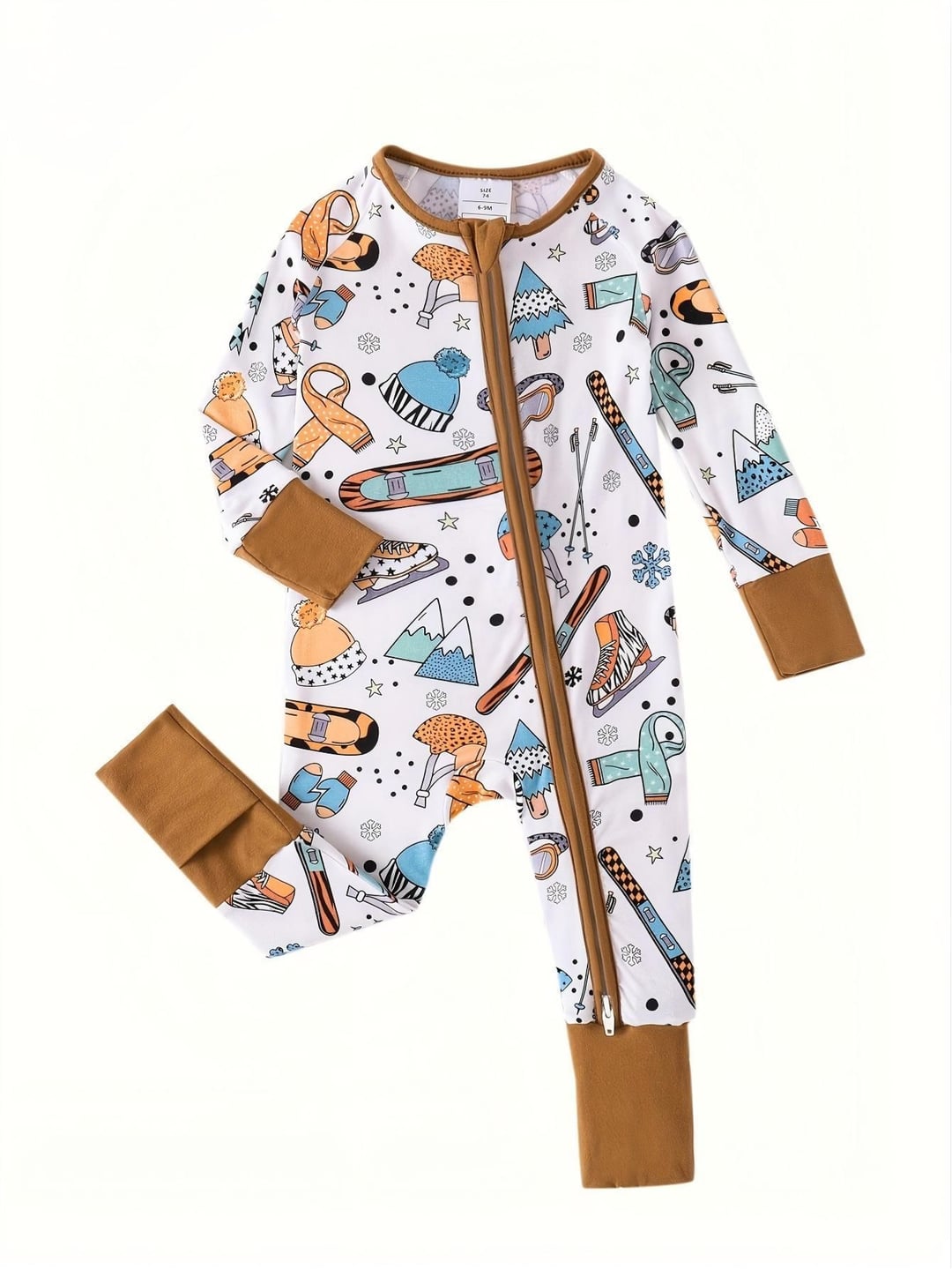 Bamboo Fiber Winter Snowboard Print Double Zipper Romper