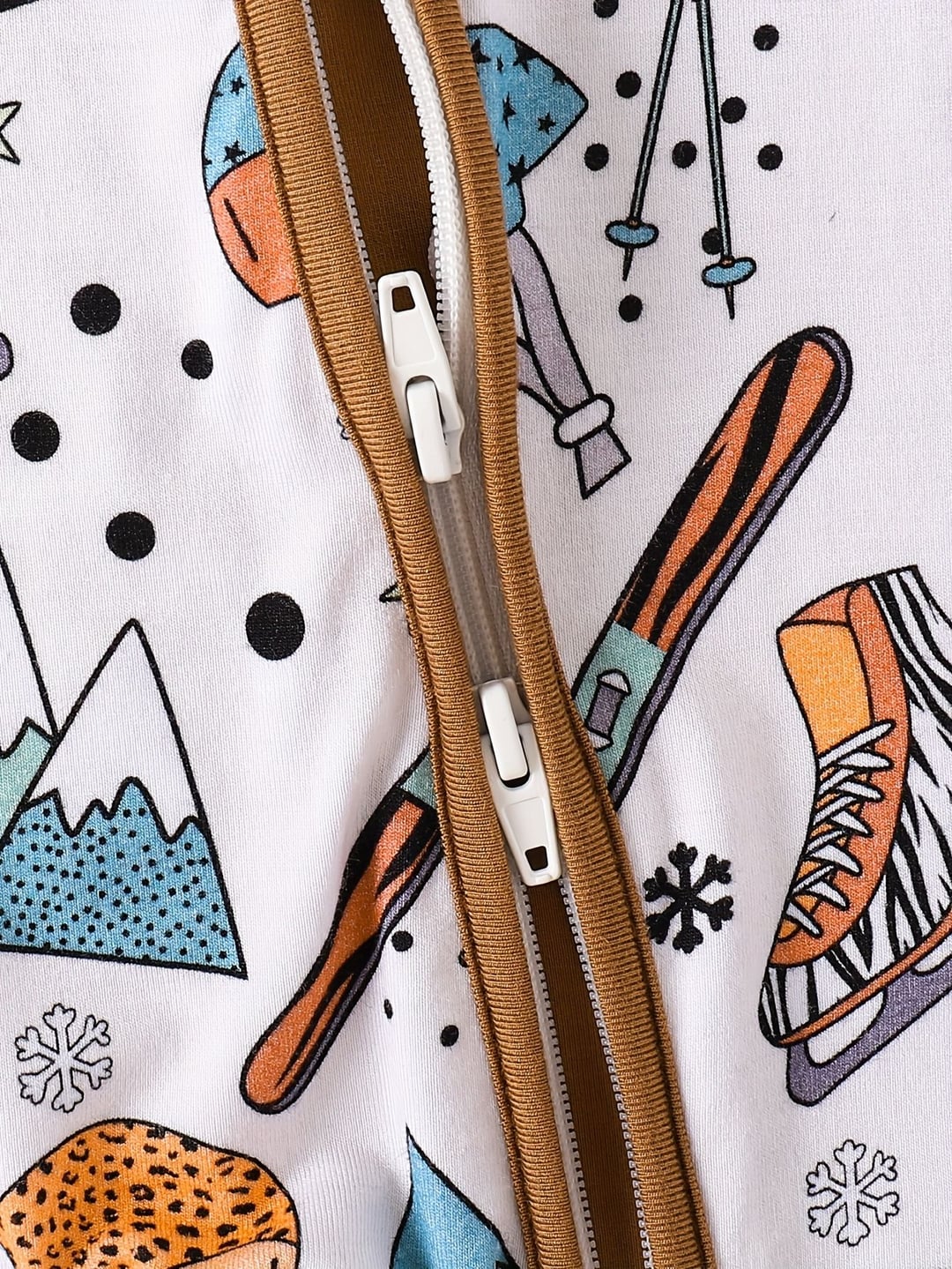 Bamboo Fiber Winter Snowboard Print Double Zipper Romper