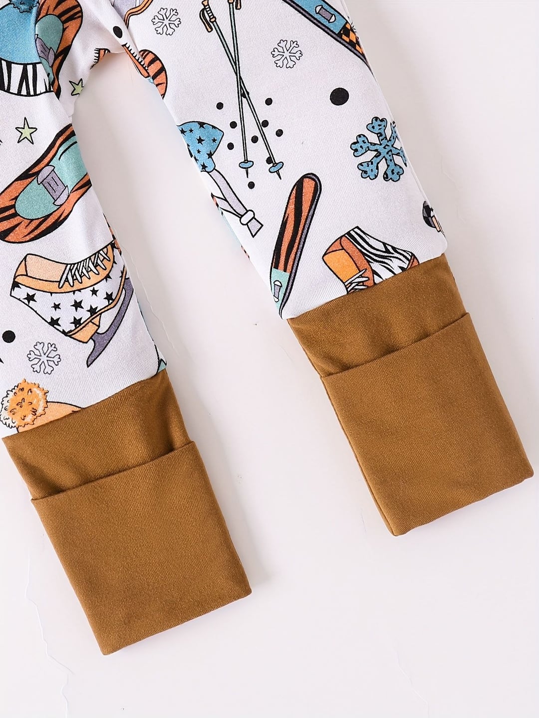 Bamboo Fiber Winter Snowboard Print Double Zipper Romper