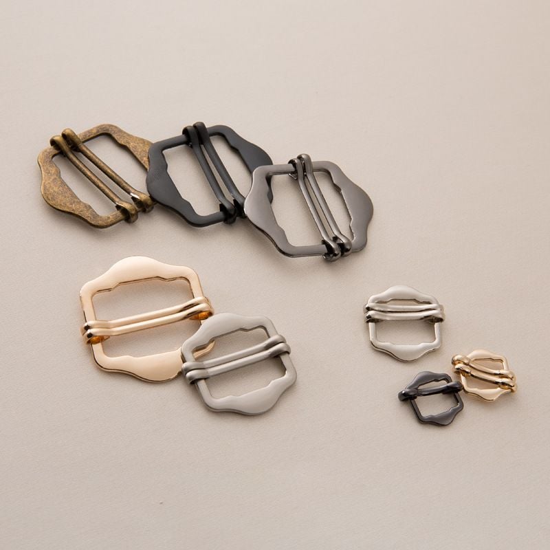 Metal rectangular double pin adjustable buckle