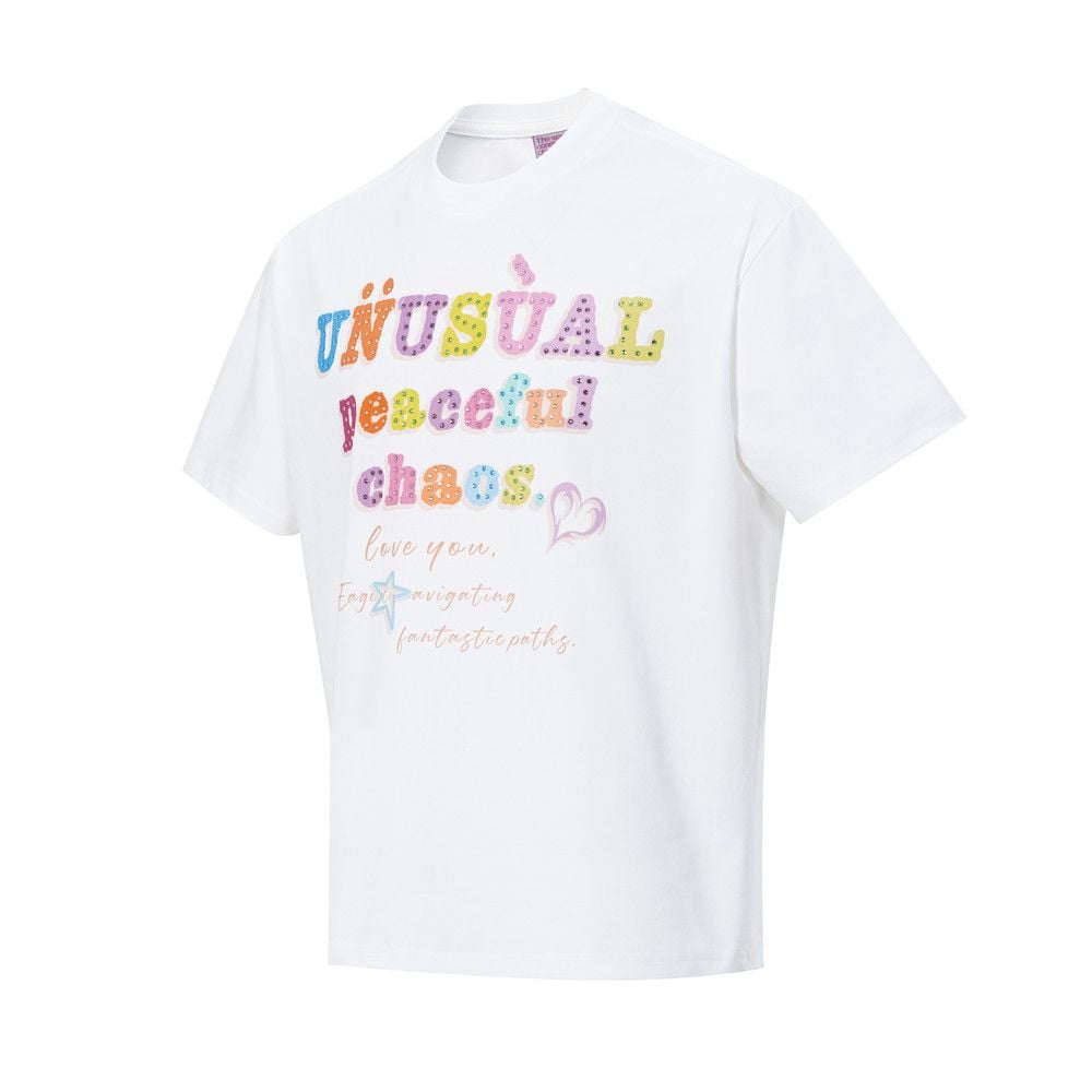 Men's Letter Rhinestone Design Short Sleeve T-Shirt, European and American Style