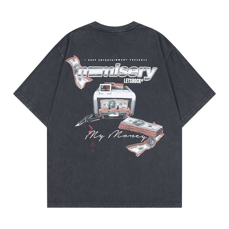 Creative printed gradient vintage rhinestone cotton T-shirt