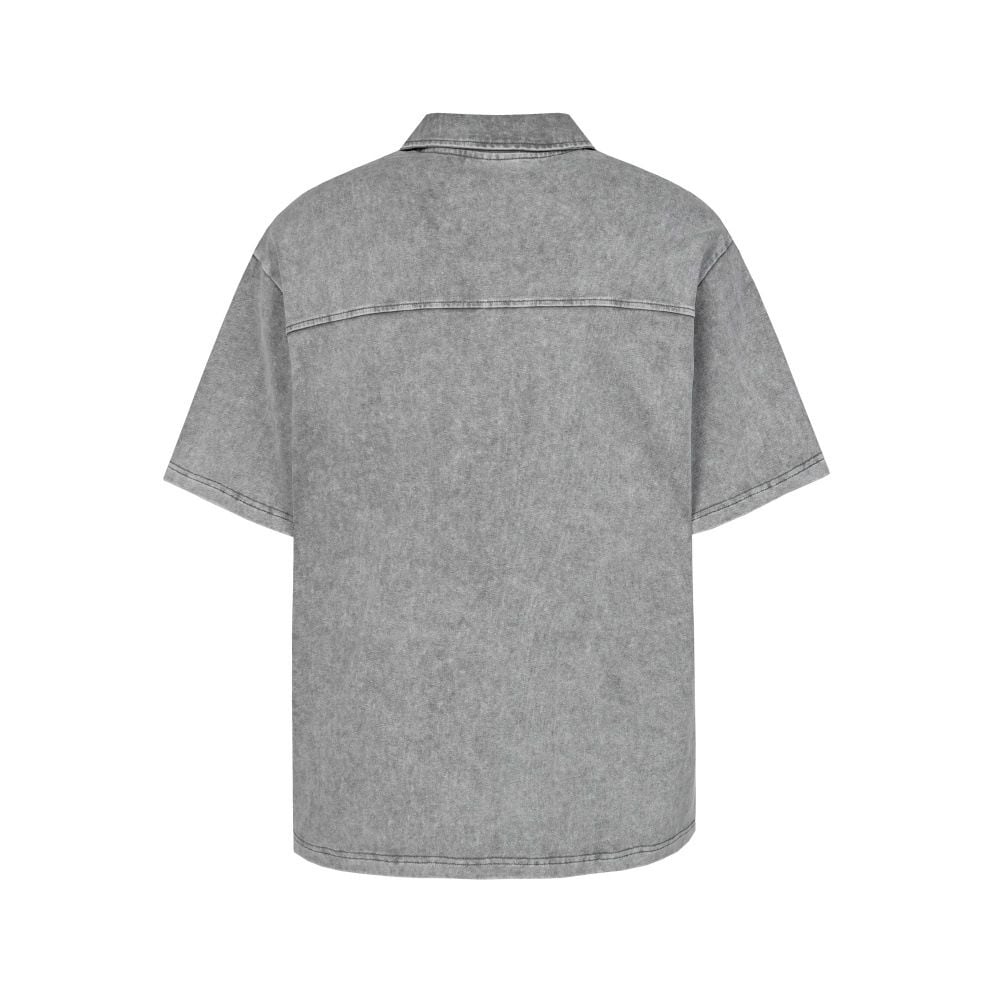 Men's Heavyweight Washed Vintage Collared Short Sleeve T-Shirt, Irregular Layered Design