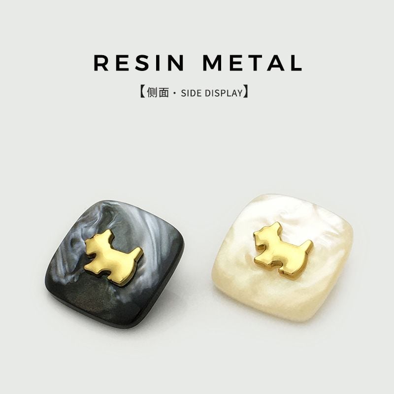 Cute Puppy Metal & Resin Dual-Material Square Buttons