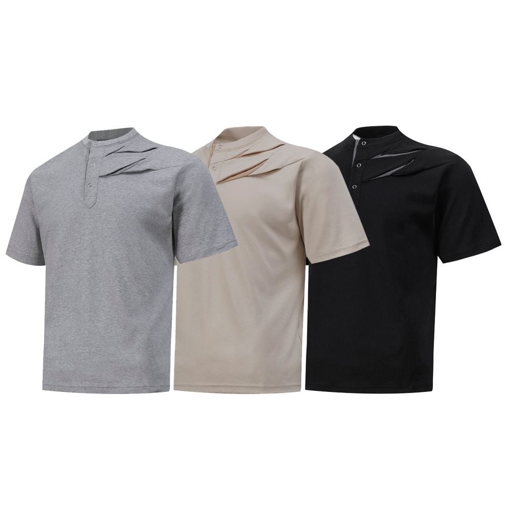 European and American INS trendy loose half-button crew neck short-sleeve T-shirt