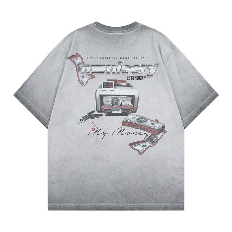 Creative printed gradient vintage rhinestone cotton T-shirt