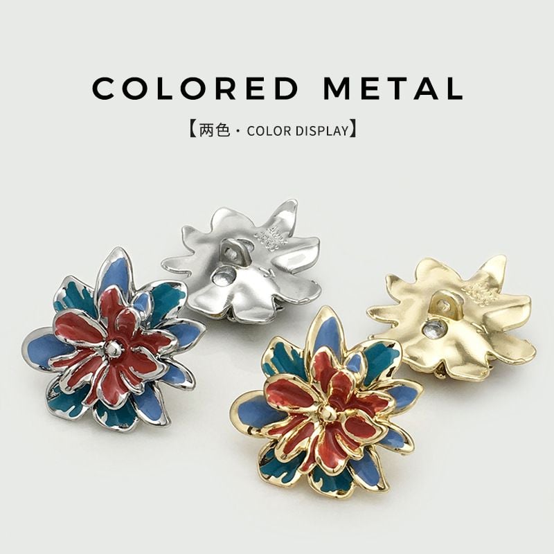 Premium colorful three-dimensional flower-shaped metal button