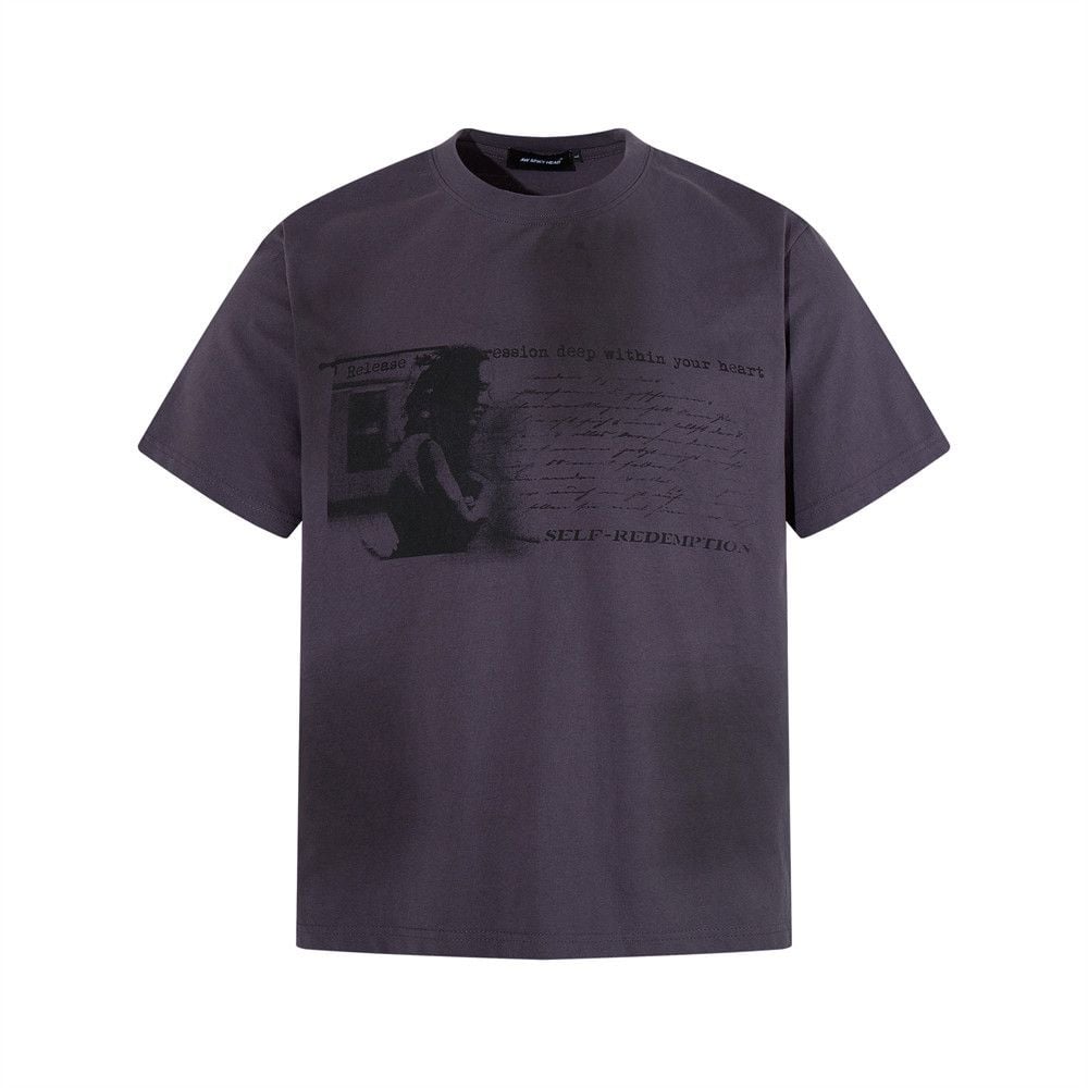 Men’s Vintage Ins Trendy Distressed Portrait Print Short Sleeve T-Shirt