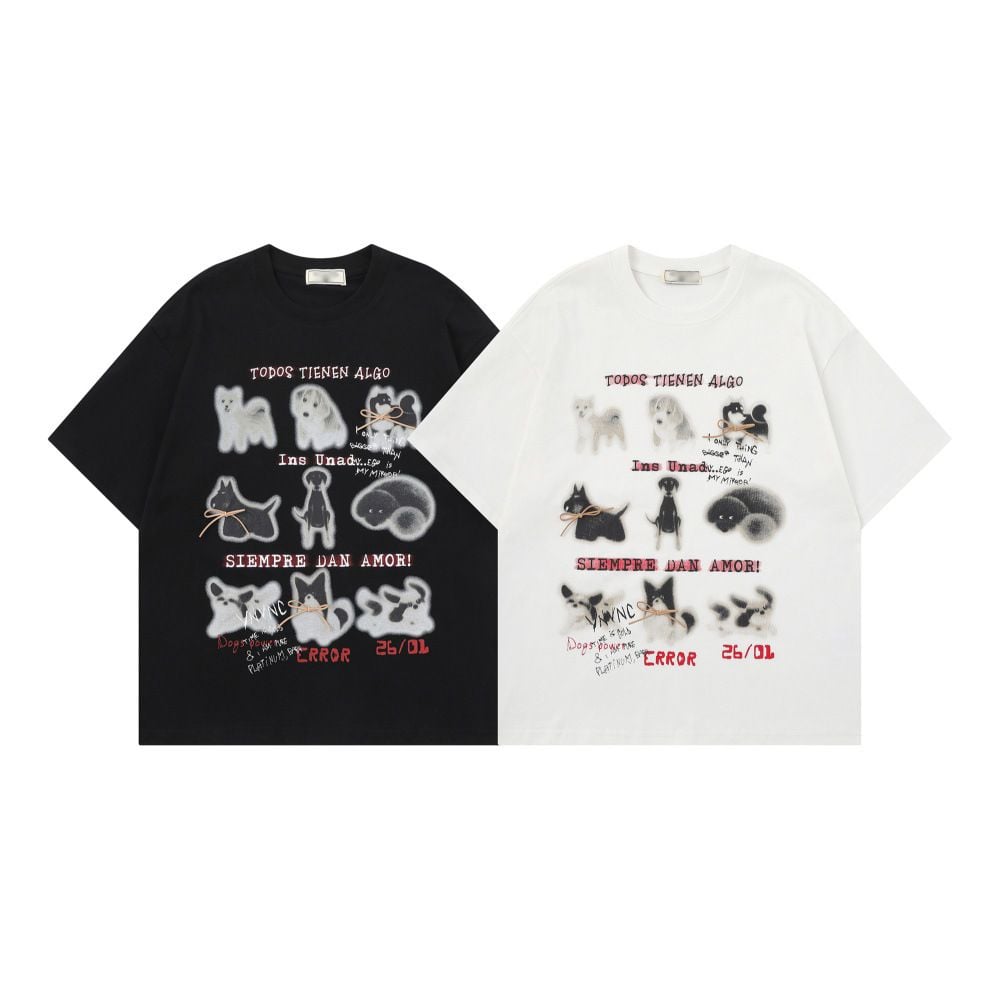 Men's casual short-sleeve T-shirt with animal cartoon print