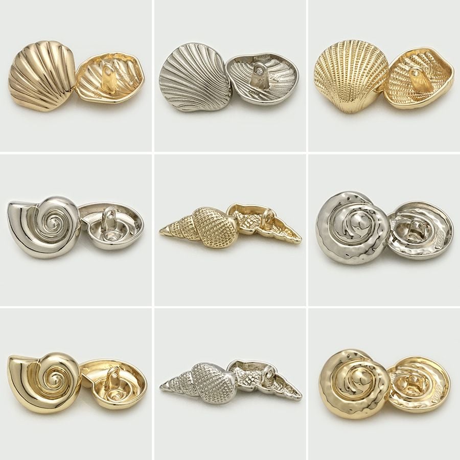 Stylish irregular shell-shaped metal button with ocean vibe