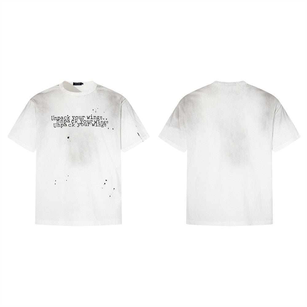 Men's Spray Dye Gradient Dirty-Wash Short Sleeve T-Shirt, Punk Letter Print