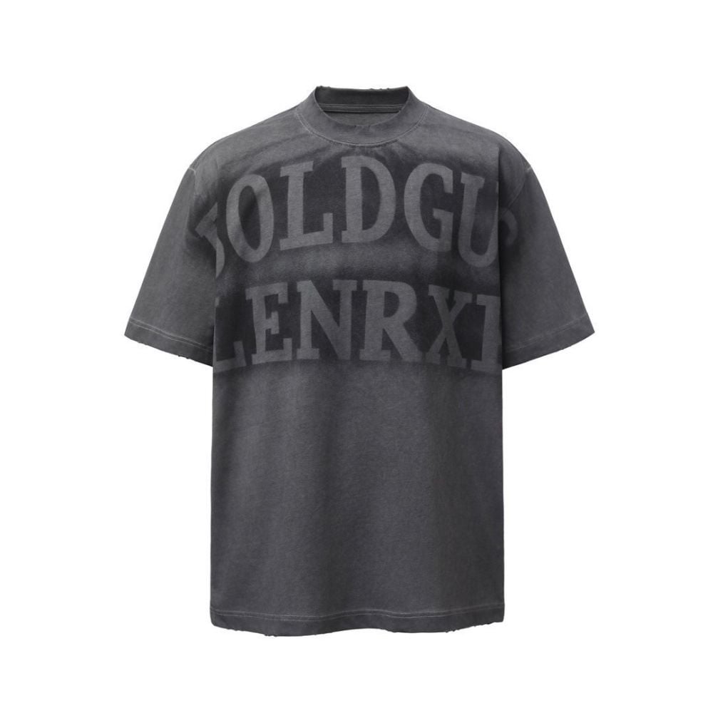 Men's loose casual short-sleeve T-shirt with letter spray paint & vintage dirty wash finish