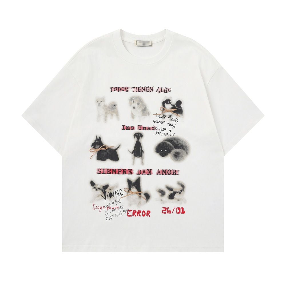 Men's casual short-sleeve T-shirt with animal cartoon print