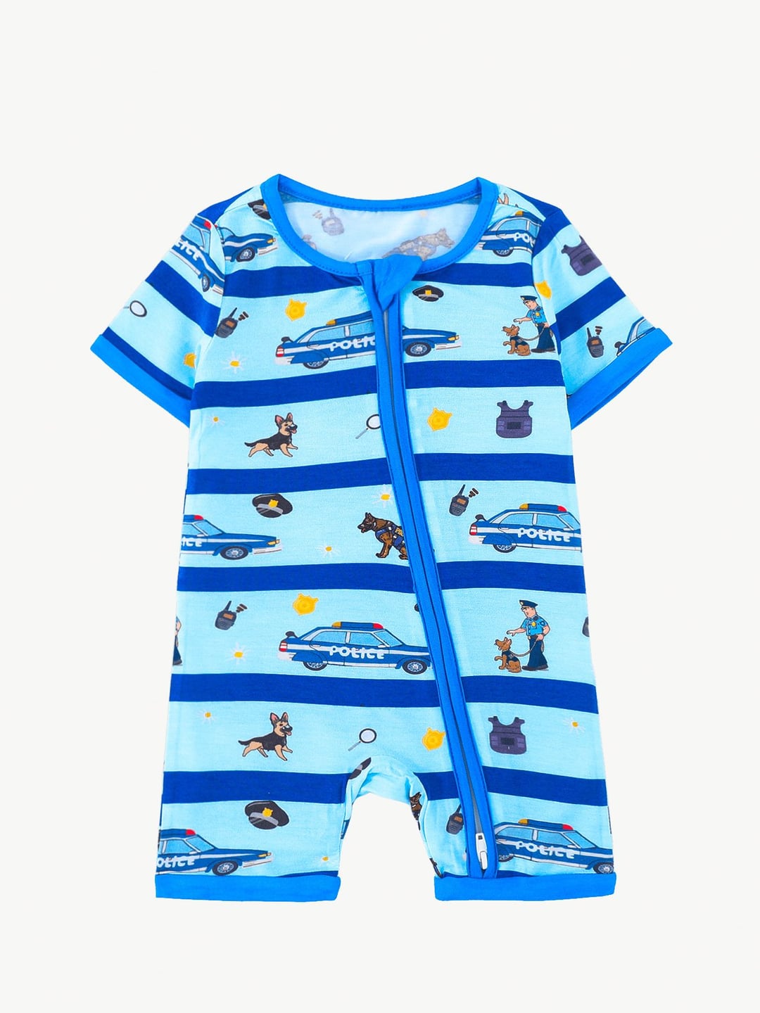 Bamboo Fiber Baby Romper, Striped Print, Short Sleeve & Short Leg