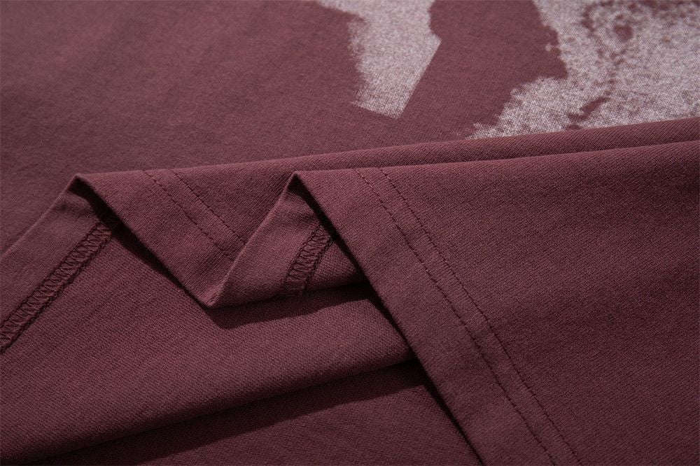 Men's vintage punk washed cotton printed short-sleeve T-shirt for summer