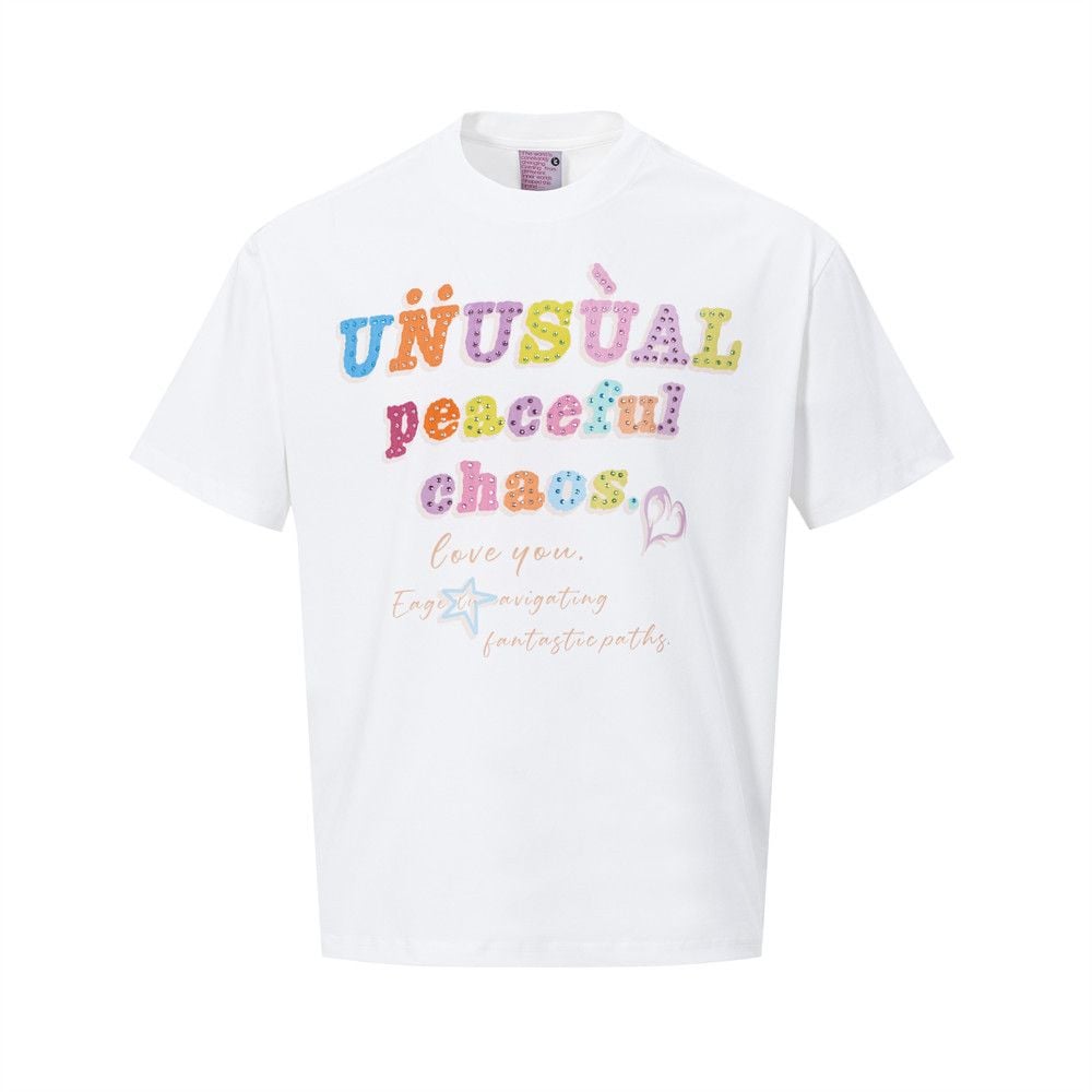 Men's Letter Rhinestone Design Short Sleeve T-Shirt, European and American Style