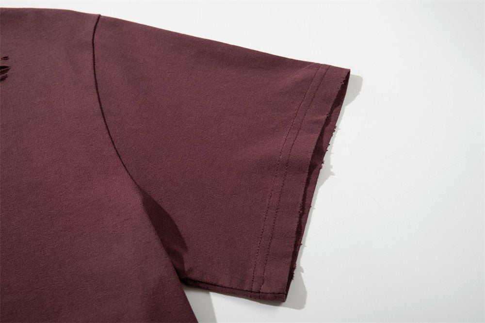 Men's vintage punk washed cotton printed short-sleeve T-shirt for summer