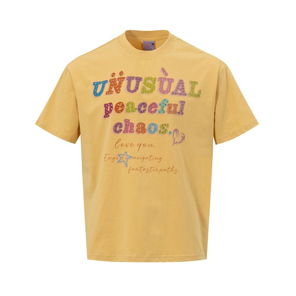 Men's Letter Rhinestone Design Short Sleeve T-Shirt, European and American Style