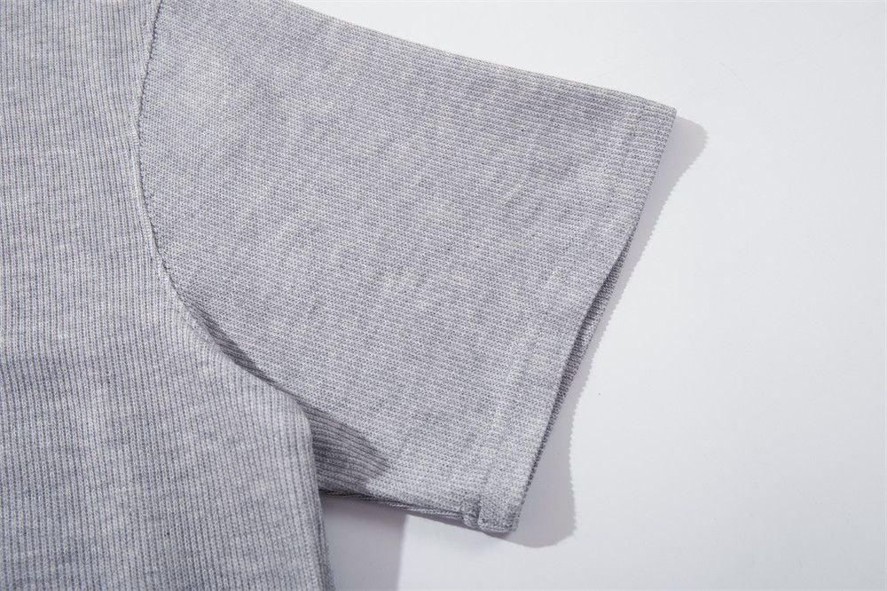 Men's color-blocked fake two-piece half-button crew neck short-sleeve T-shirt