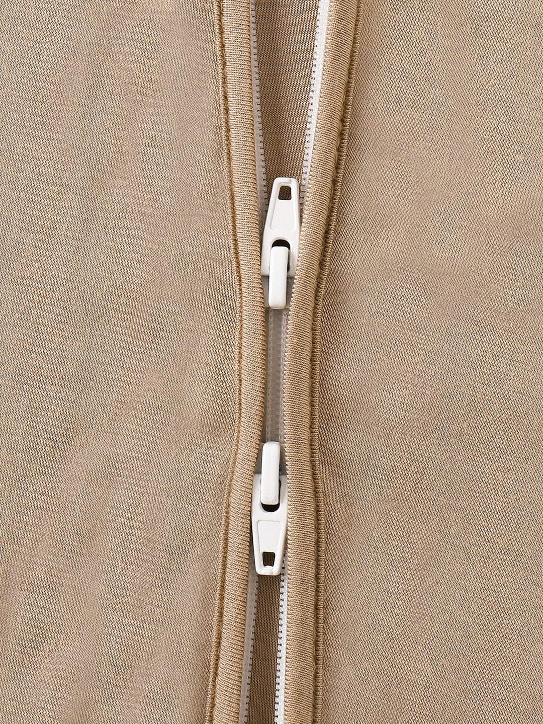 Bamboo Fiber Baby Khaki Solid Color Zipper Footed Onesie with Foldable Mittens