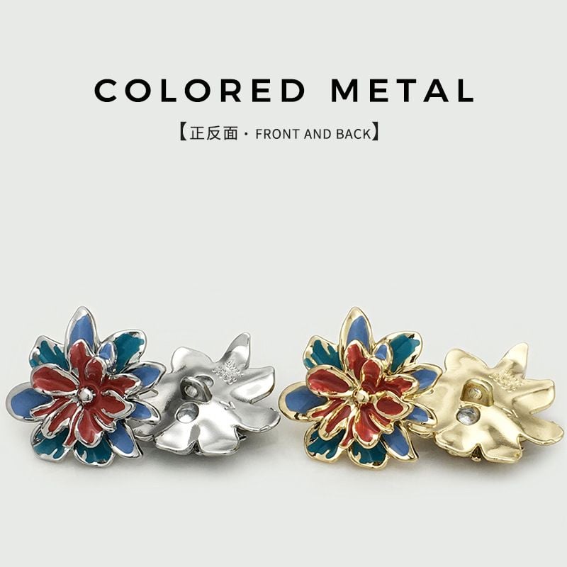 Premium colorful three-dimensional flower-shaped metal button