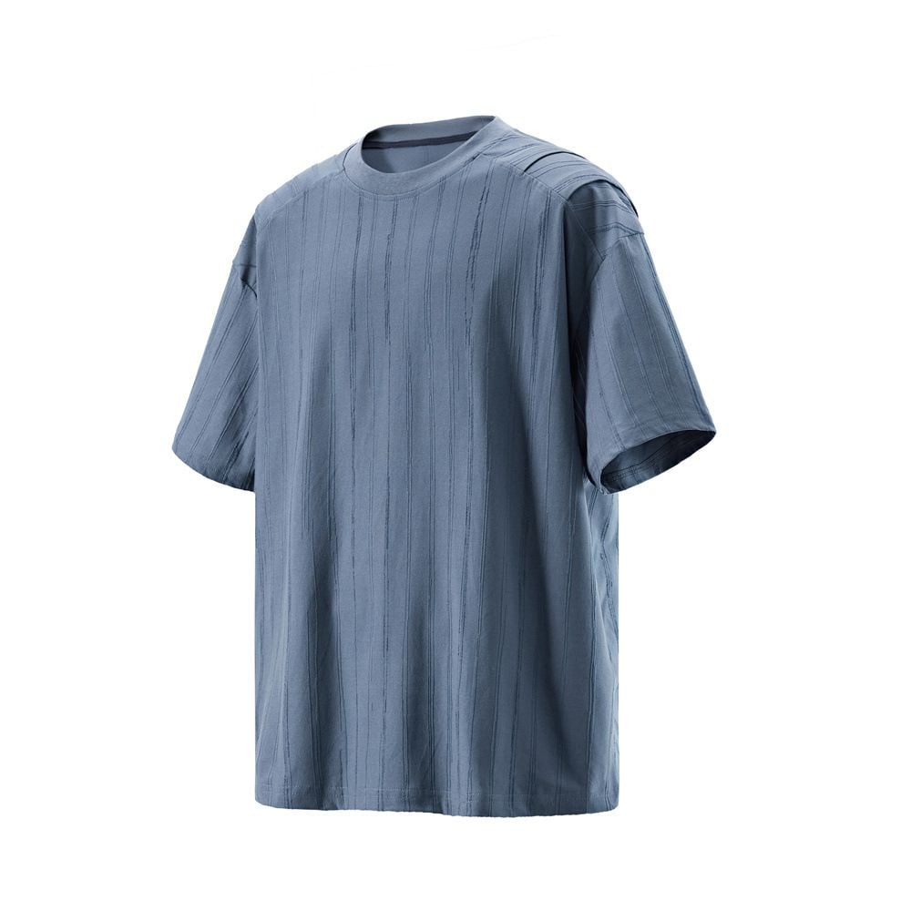 Men's Solid Vertical Striped Texture Short Sleeve T-Shirt, Summer Sports Casual