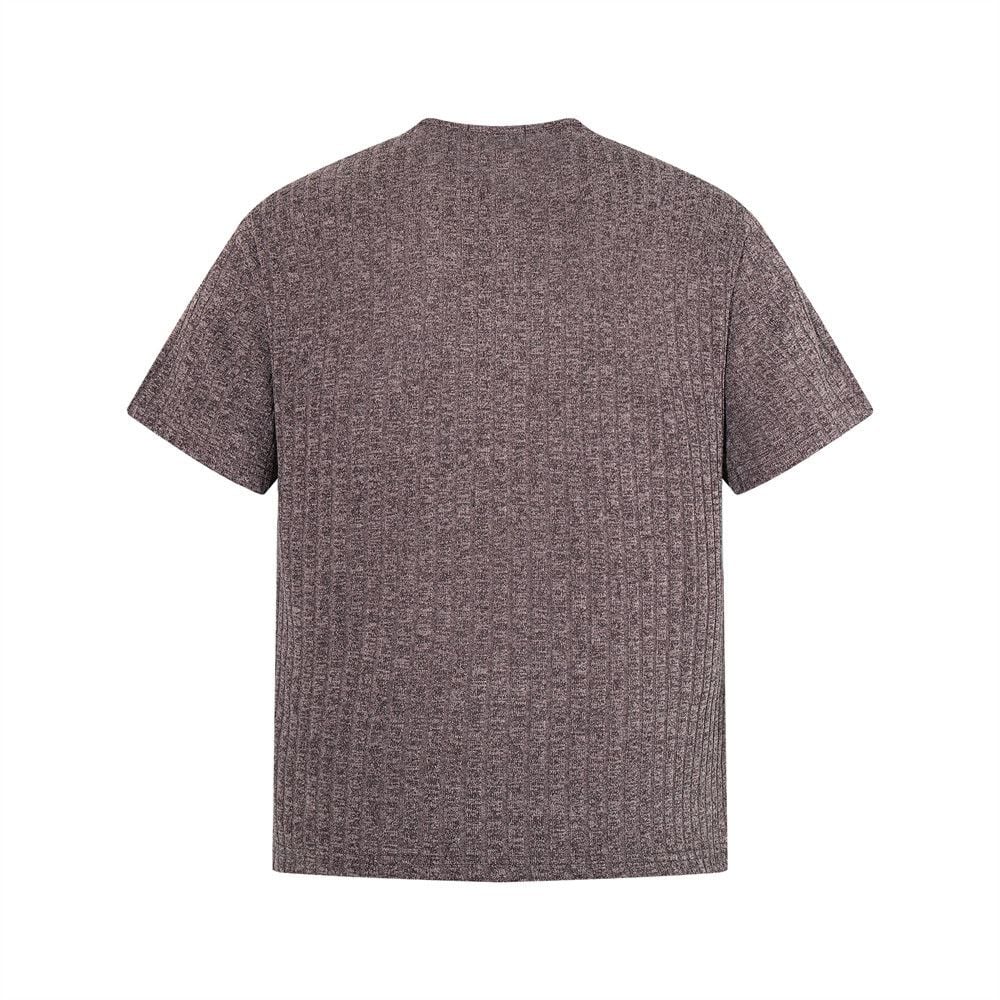 Men's loose crew neck T-shirt with half placket and metal button design