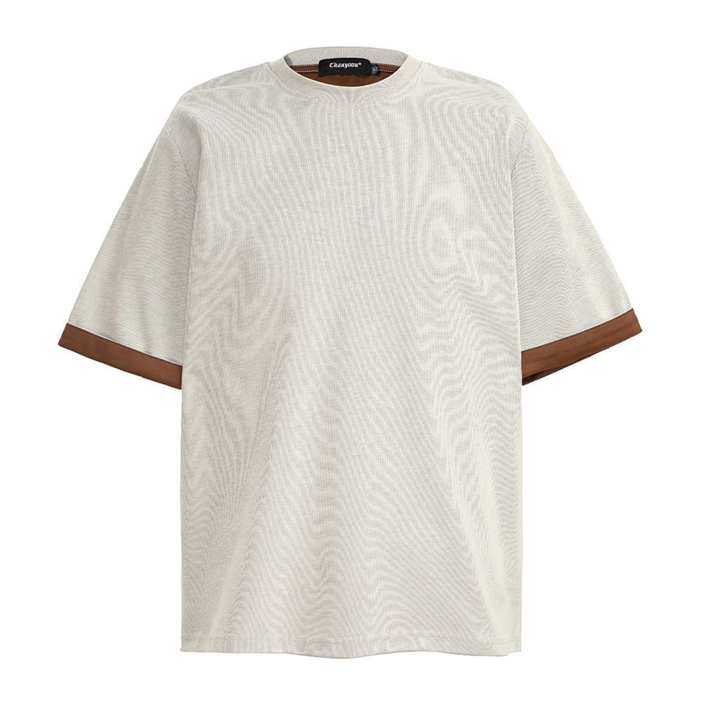 Men's Color Block Spliced Short Sleeve T-Shirt, Summer Loose & Versatile