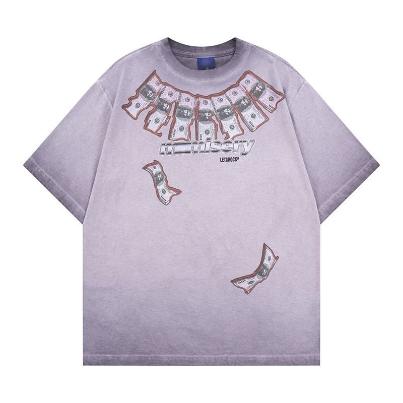 Creative printed gradient vintage rhinestone cotton T-shirt