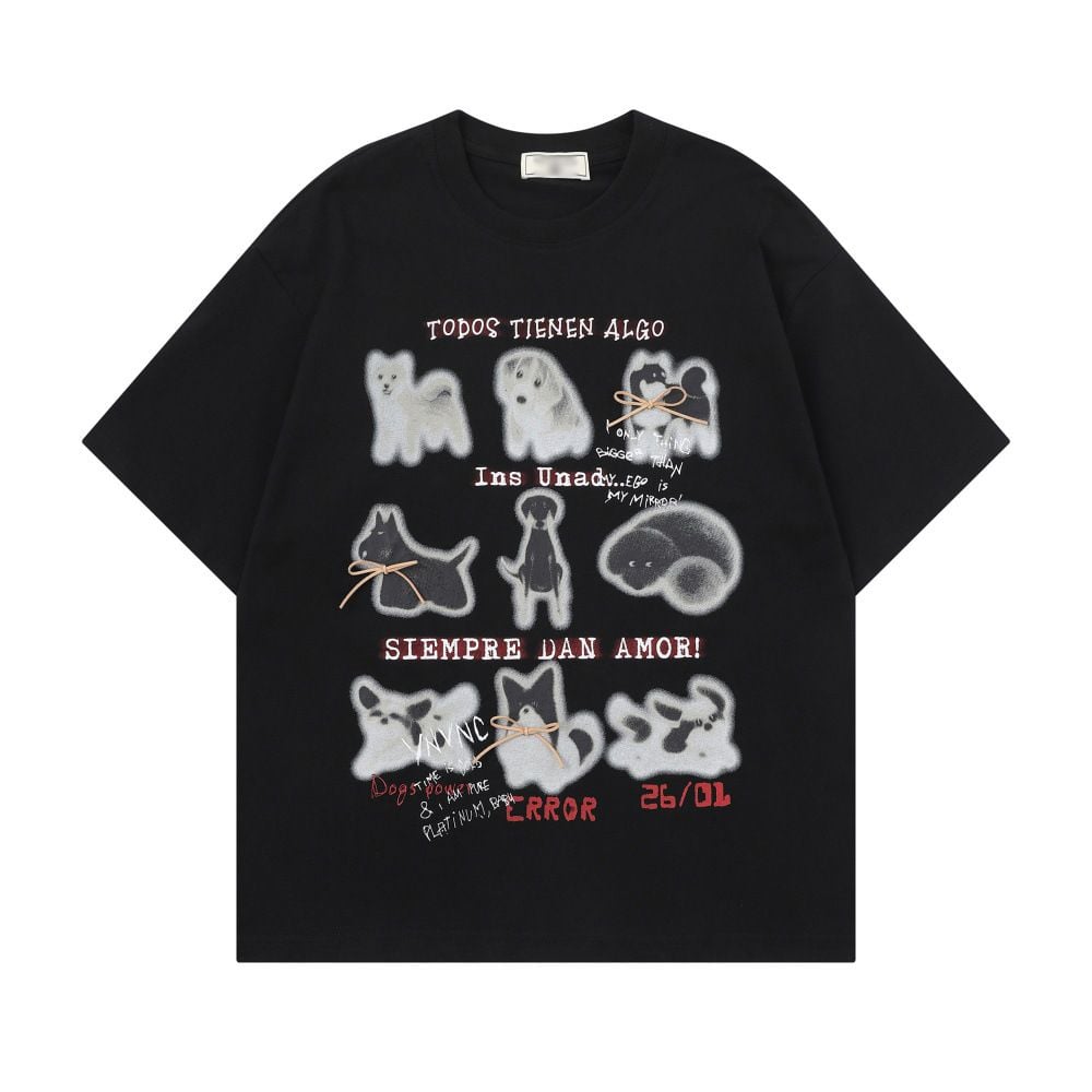 Men's casual short-sleeve T-shirt with animal cartoon print