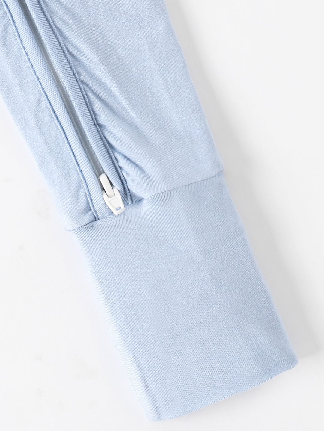 Light Blue Solid Color Bamboo Fiber Baby Zip-up Romper with Fold-over Footies