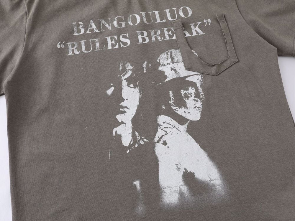 Men's vintage washed printed short-sleeve T-shirt