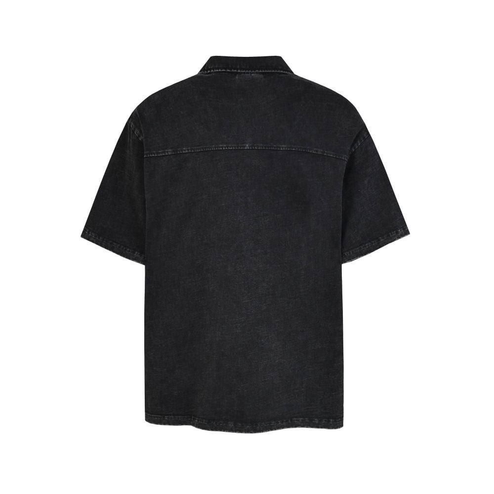 Men's Heavyweight Washed Vintage Collared Short Sleeve T-Shirt, Irregular Layered Design