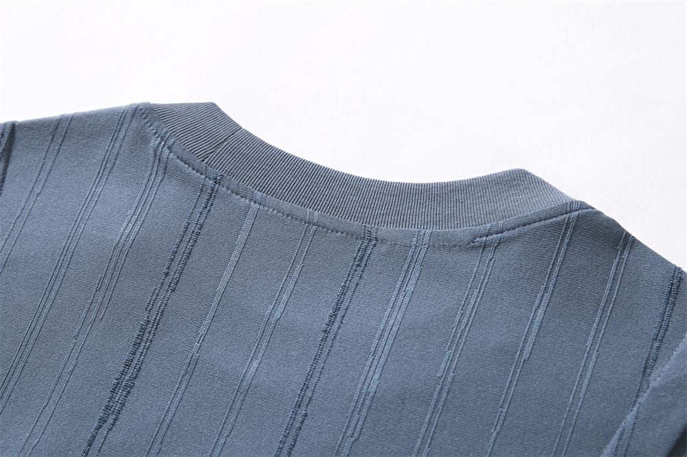 Men's Solid Vertical Striped Texture Short Sleeve T-Shirt, Summer Sports Casual