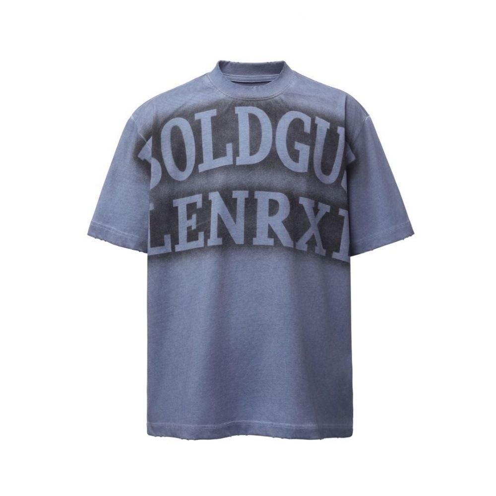 Men's loose casual short-sleeve T-shirt with letter spray paint & vintage dirty wash finish