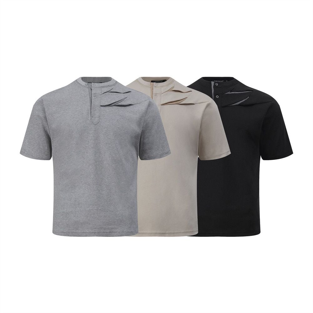 European and American INS trendy loose half-button crew neck short-sleeve T-shirt