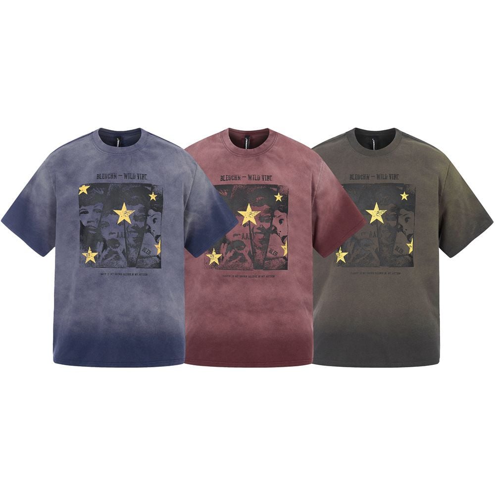 Men's Vintage Gradient Tie Dye Figure Print Tee