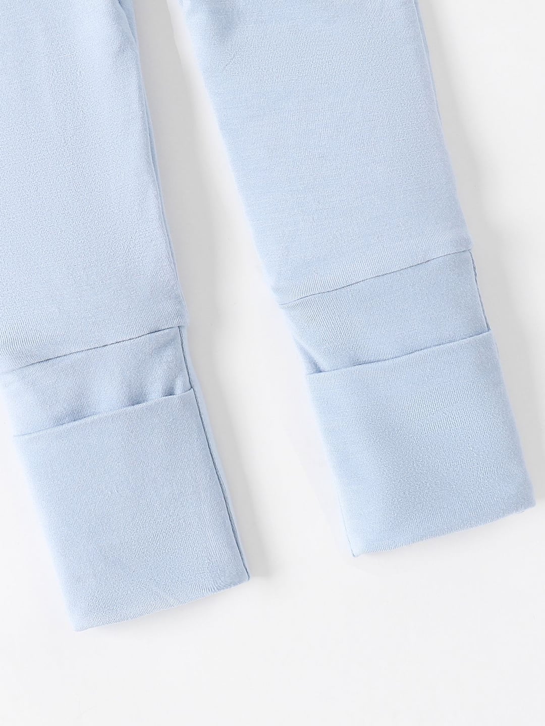 Light Blue Solid Color Bamboo Fiber Baby Zip-up Romper with Fold-over Footies