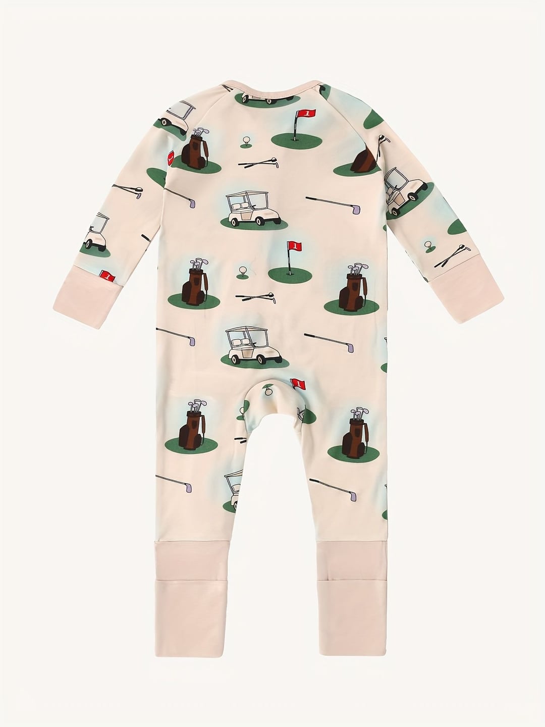 Bamboo Fiber Baby Golf Digital Print Zip-up Romper with Fold-over Footies