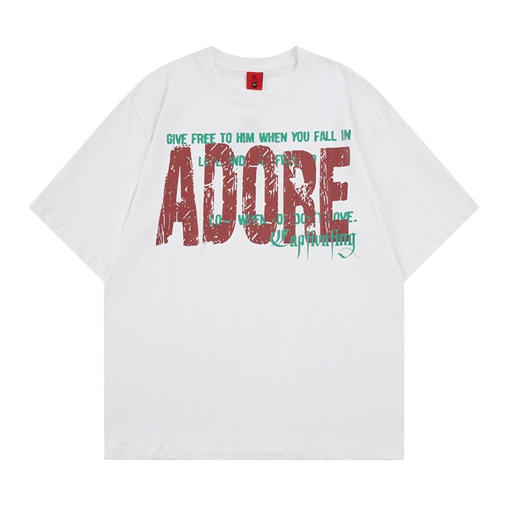 Vintage Letter Print Cotton Short-Sleeve T-Shirt, Ins Streetwear