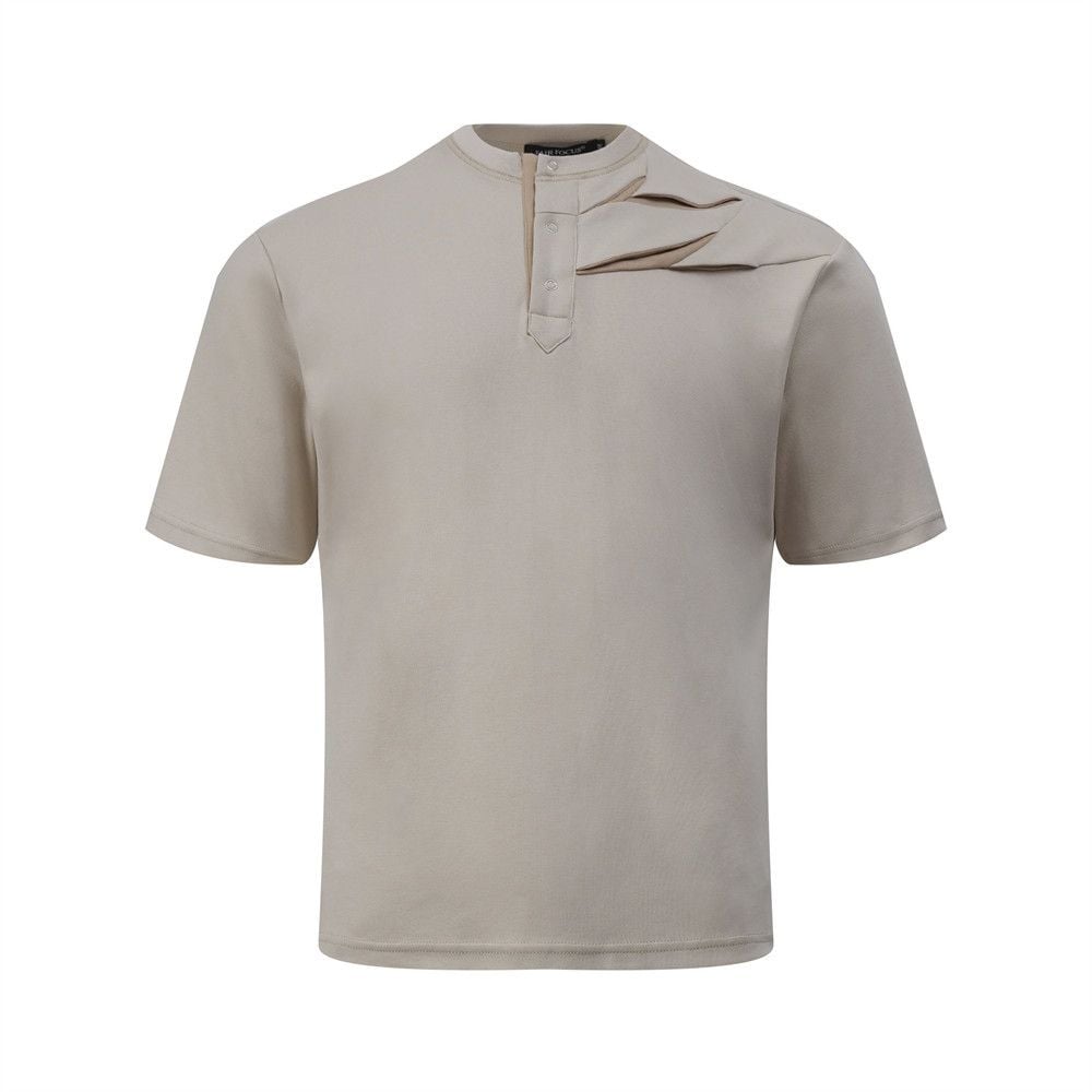 European and American INS trendy loose half-button crew neck short-sleeve T-shirt