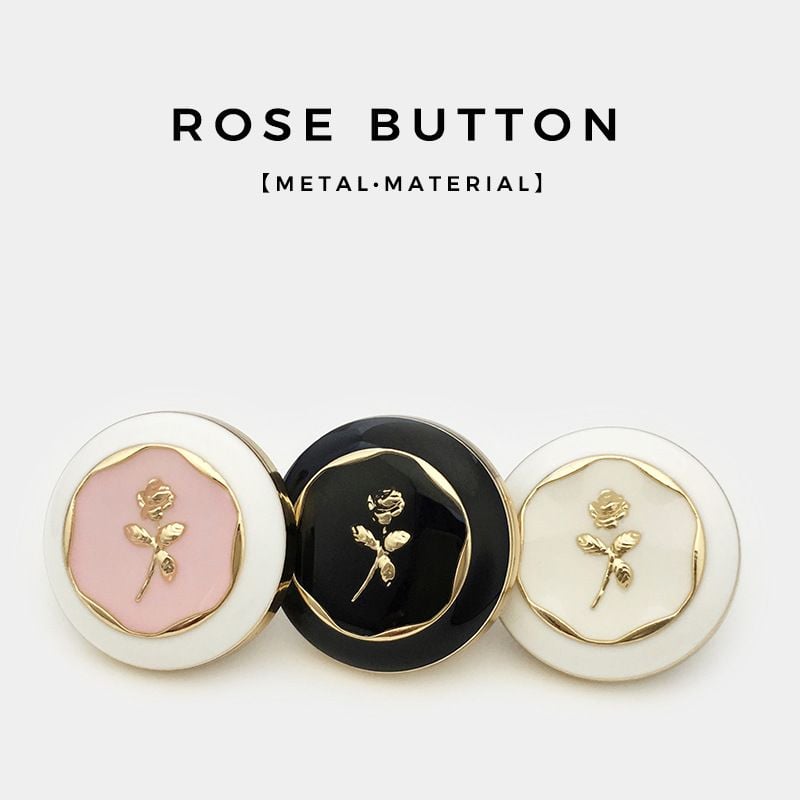 Vintage black & white rose enamel metal button