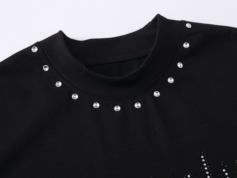 Men's summer loose short-sleeve T-shirt with rhinestone letter print