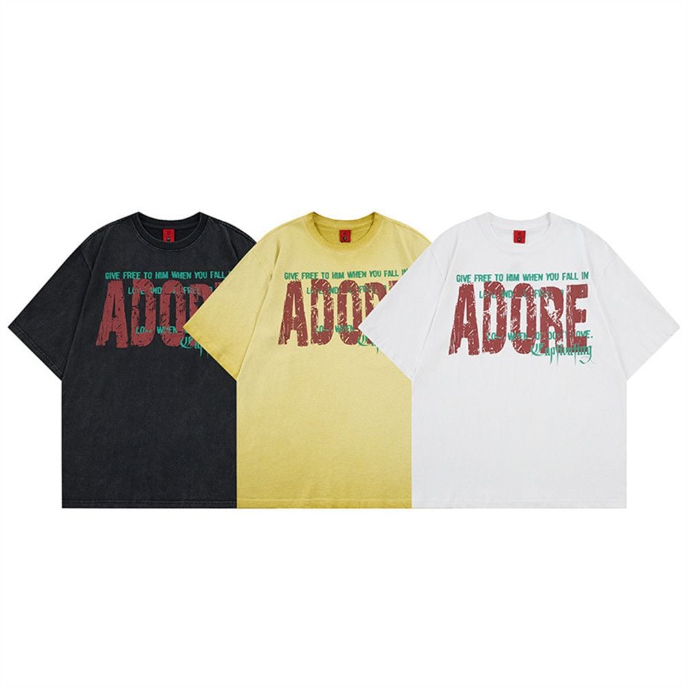 Vintage Letter Print Cotton Short-Sleeve T-Shirt, Ins Streetwear