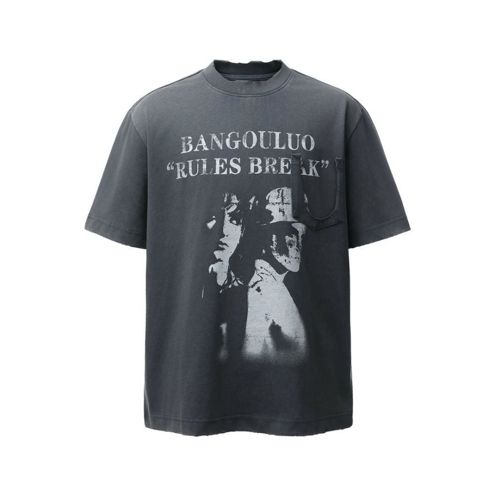 Men's vintage washed printed short-sleeve T-shirt